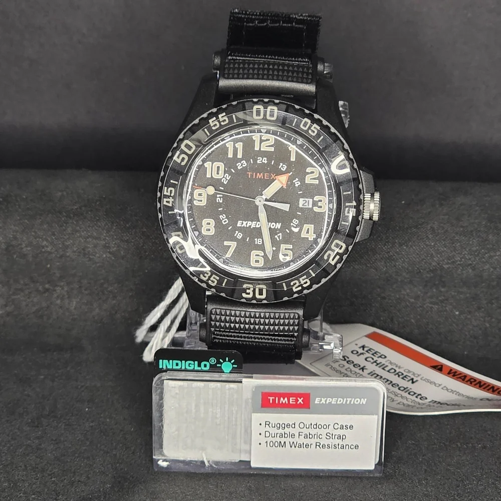Timex Expedition Watch Mens OS Black Indiglo Fabric Strap Rugged Outdoor
